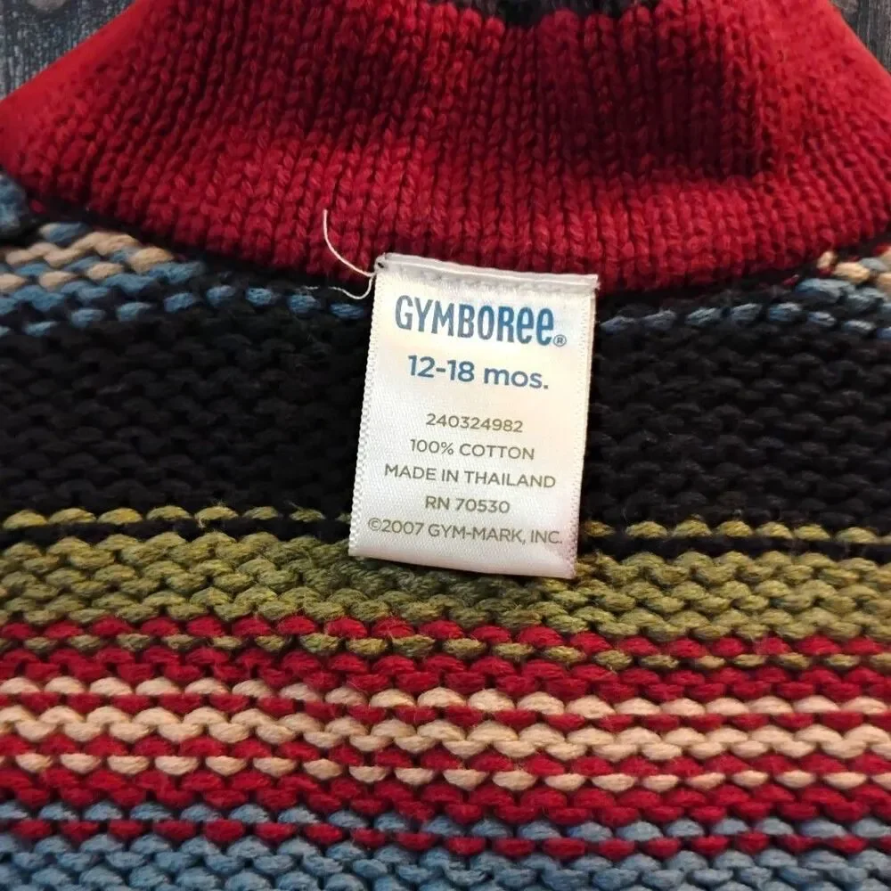 12-18m Gymboree Baby Boys Navy Blue Tan Red Green Striped Mock Neck Sweater